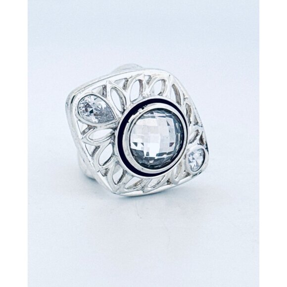 Sterling Silver 925 Cubic Zirconia Filigree Statement Finger Ring, Size 7, Estat - Picture 2 of 9